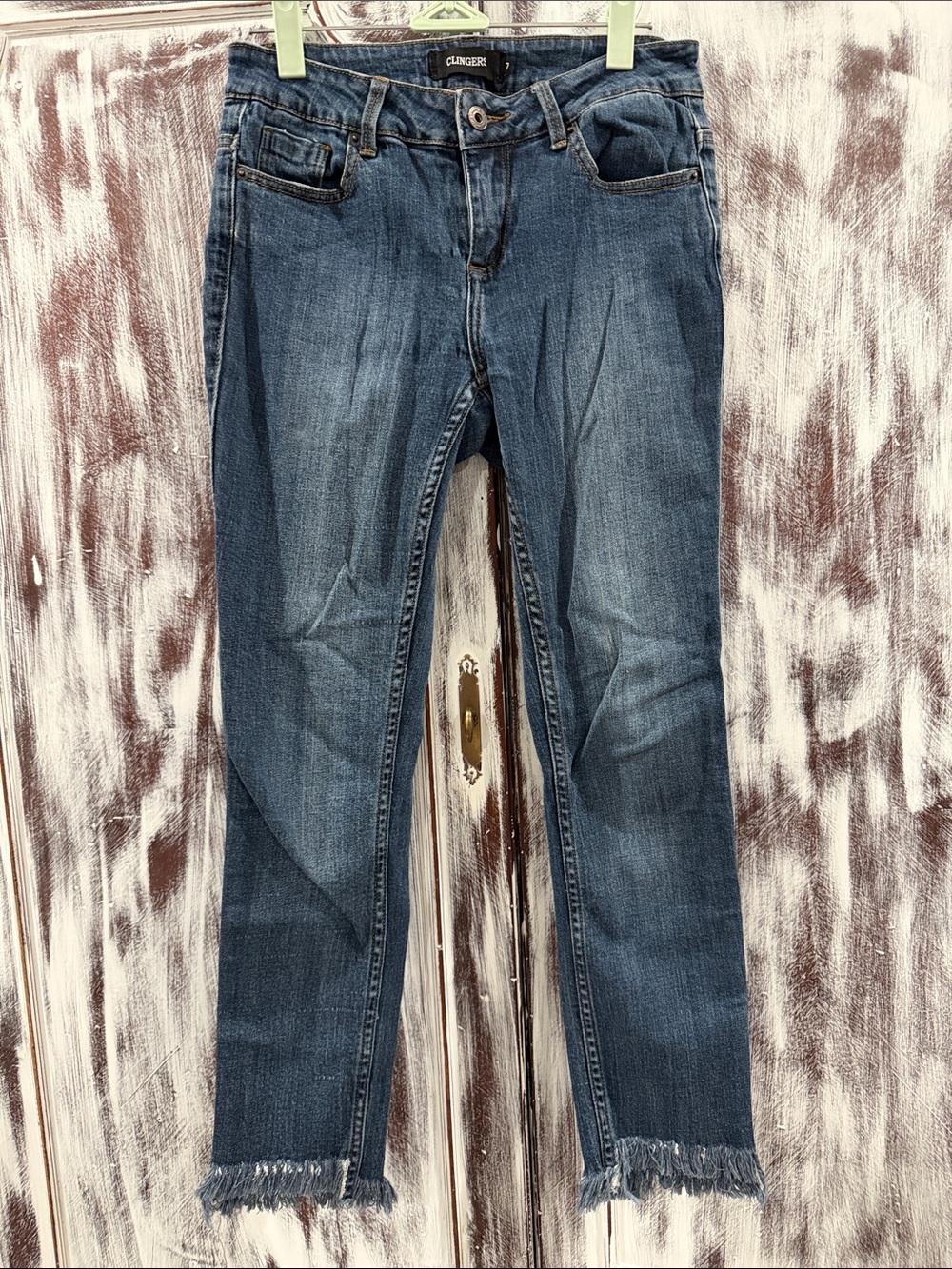 Lange Dark Blue Cropped Frayed-Hem Jeans